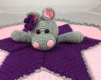 Hippo Lovey - Security Blanket - instant download PDF crochet pattern - Blankie Baby Blanket - happy hippo - snuggle blankey - tutorial