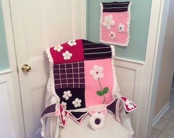 My Little Blossom Baby Blanket Set Pattern - wall hanging tutorial - bunting - flower rattle - flower applique - instant downloadpdf