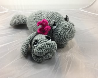 Mama en Baby Manatee haak tutorial - teddybeer van de zee - doejong - amigurumi patroon - zeedier - zeekoe - instant download pdf