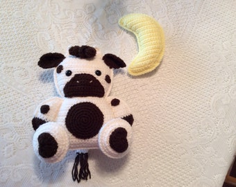 Crochet Baby Cow and Moon Softie pattern , amigurumi cow pattern , moon and cow tutorial , instant download pdf