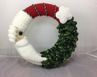 Crochet Santa and Christmas Tree Wreath Tutorial - Home Decor - Winter Wreath - Crochet pattern - Christmas Decor - instant download PDF