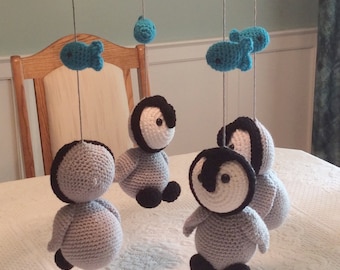 Baby penguin and fish mobile crochet pattern tutorial - penguin doll - emperor penguin toy - stuffed toys - stuffed penguin - soft toys