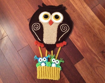 Owl Hot Air Balloon Tutorial - Owl Applique - Crochet Pattern - Nursery Decor - Wall Hanging -  pdf - owl embellishment