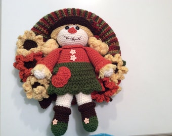 Wreath tutorial , Crochet Scarecrow tutorial , Fall Decor , Crochet flower , pumpkins , leaves , girl scarecrow  pdf