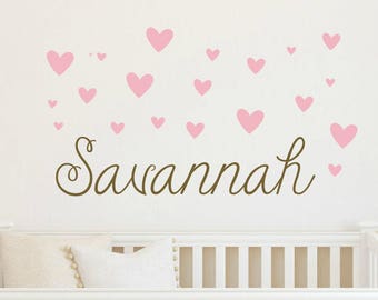 Personalized Girl Name With Hearts Wall Decal Girl Bedroom Nursery Vinyl Wall Decal Girl Wall Decor