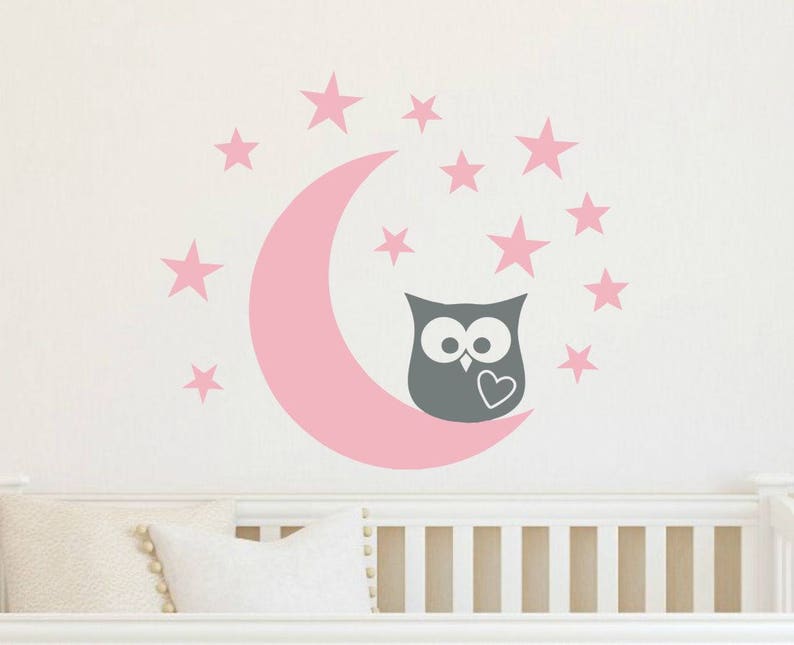 Owl Wall Decal Moon and Stars Wall Decal Wall Decal Nursery Etsy