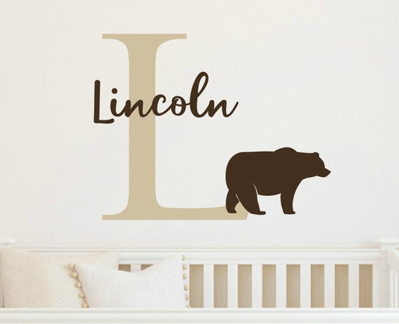 Bear Wall Decal With Name For Nursery Boy Wall Decor Outdoor Woods Vinyl Hunting Nursery Baby Room Animal Room Decor Kids Wall