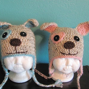 Crochet  Puppy Beanie, Adorable For babies all the way up to Child sizes.
