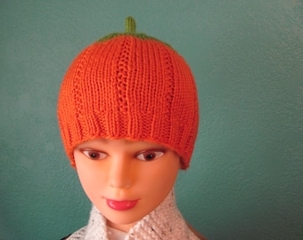 Knitted Pumpkin Hat for child to teen, great hat for autumn, fall season.