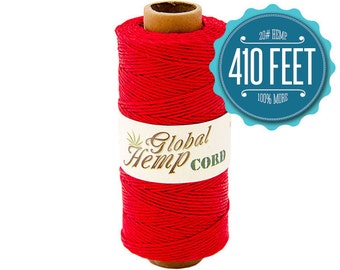 Global Hemp Red Polished Hemp Cord - 1 mm - 410 Feet