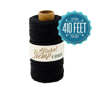 Global Hemp Cordon de chanvre poli noir - 1 mm - 410 pieds