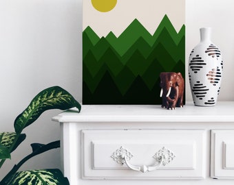 Digitale Mountain Art Print, Wall Art Print, Wall Art, Shape Art, Abstracte Kunst, Minimalistische Kunst, Wall Decor, Home Decor, Mountain Art, Groen