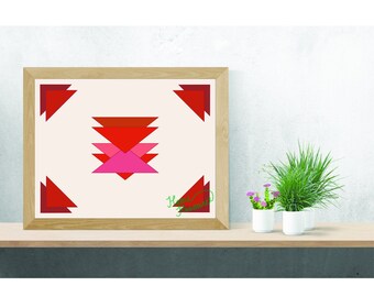 Driehoek Print, Digitaal, Azteeks, Vorm Kunst, Abstracte Kunst, Driehoek Kunst, Rood, Geometrische Kunst, Vormen, Geometrische Prints, Digitale Kunst aan de Muur
