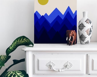 Digitale Mountain Art Print, Wall Art Print, Wall Art, Shape Art, Abstracte Kunst, Minimalistische Kunst, Wall Decor, Home Decor, Mountain Art, Blauw