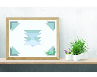 Driehoek Print, Digitaal, Azteeks, Vorm Kunst, Abstracte Kunst, Driehoek Kunst, Blauw, Geometrische Kunst, Vormen, Geometrische Prints, Digitale Kunst aan de Muur