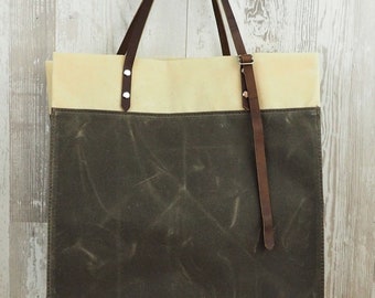 Waxed Canvas Grocery Bag Market Tote Bucket Bag Adjustable Strap