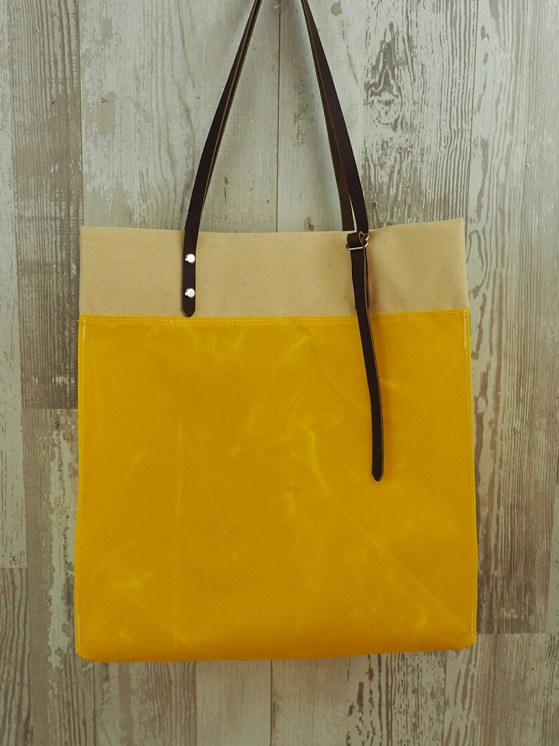 Waxed Canvas Grocery Bag Market Tote Bucket Bag Adjustable Strap