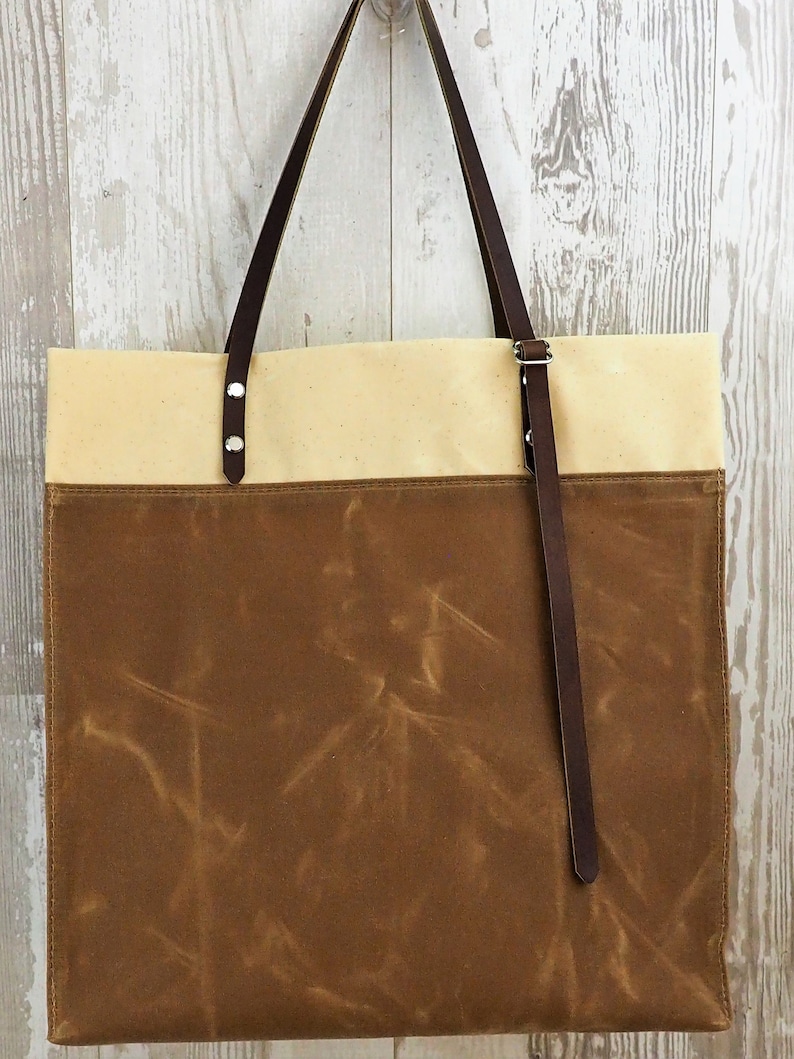 Waxed Canvas Grocery Bag Market Tote Bucket Bag Adjustable Strap