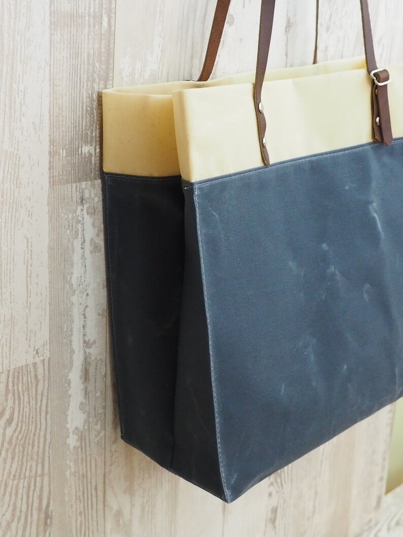 Waxed Canvas Grocery Bag Market Tote Bucket Bag Adjustable Strap
