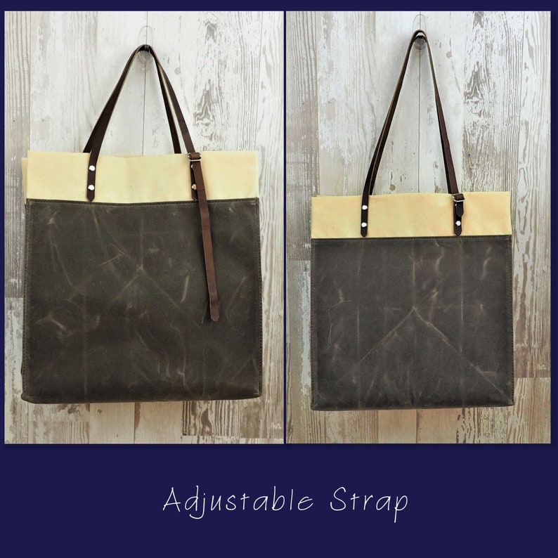 Waxed Canvas Grocery Bag Market Tote Bucket Bag Adjustable Strap