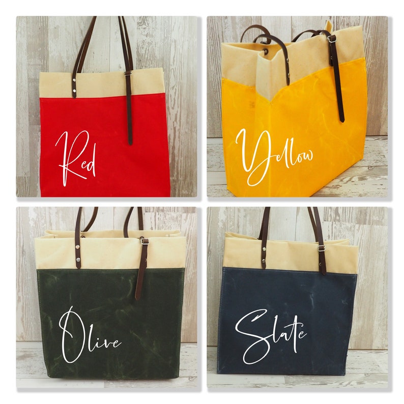 Waxed Canvas Grocery Bag Market Tote Bucket Bag Adjustable Strap