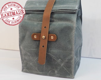 Personalized Lunch Bag / Waxed Canvas / 2 Sizes Available / 100% Handmade