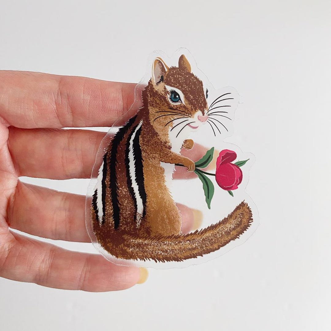 Chipmunk Sticker Clear Chipmunk Sticker: Waterproof Vinyl With Peony - Etsy