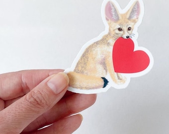Fennec Fox Heart Sticker: Waterproof Vinyl Decal for Laptop, Water Bottle
