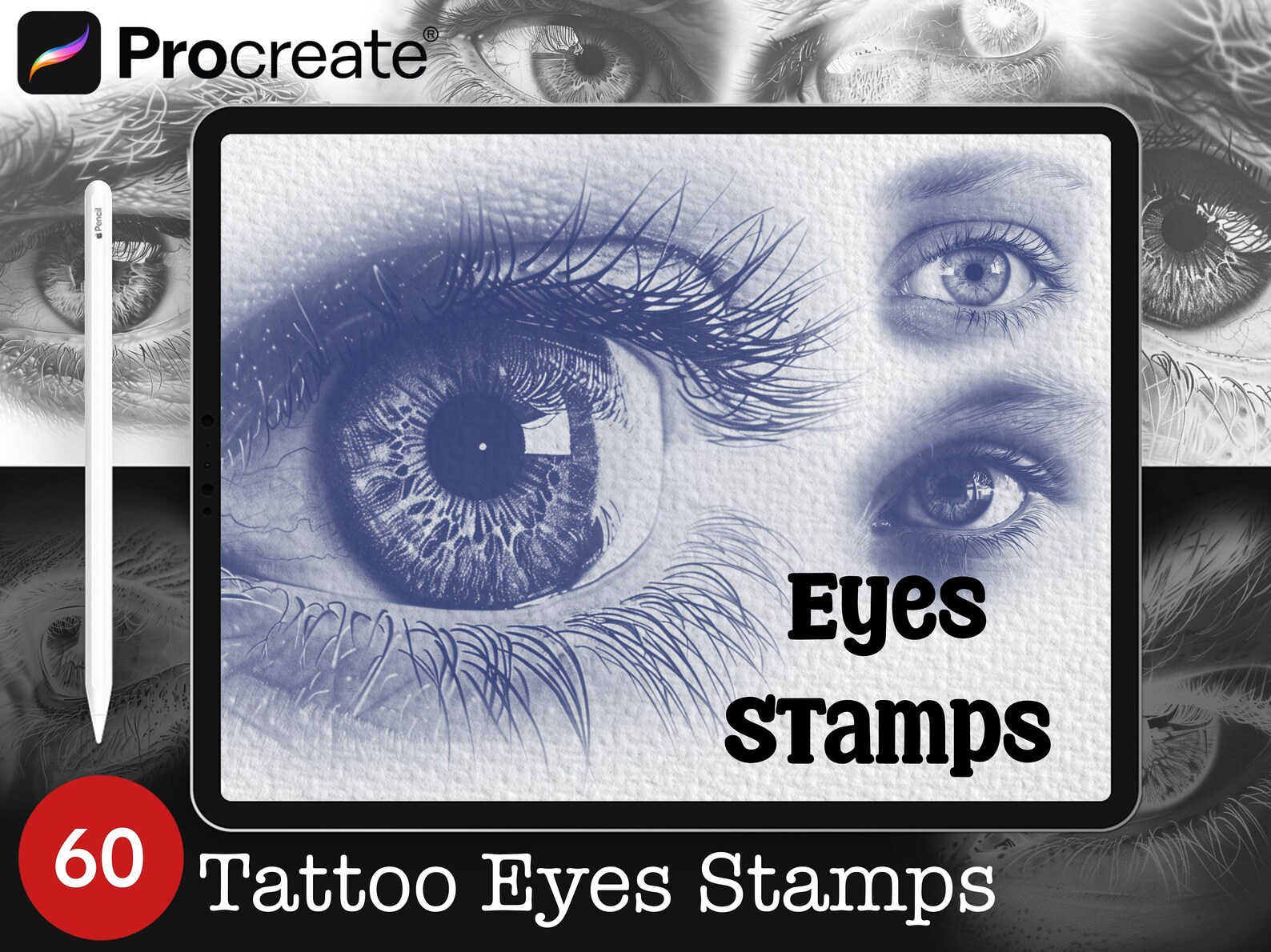 60 Eyes Procreate Stamp Brushes | Procreate Brush | Realistic Eyes ...