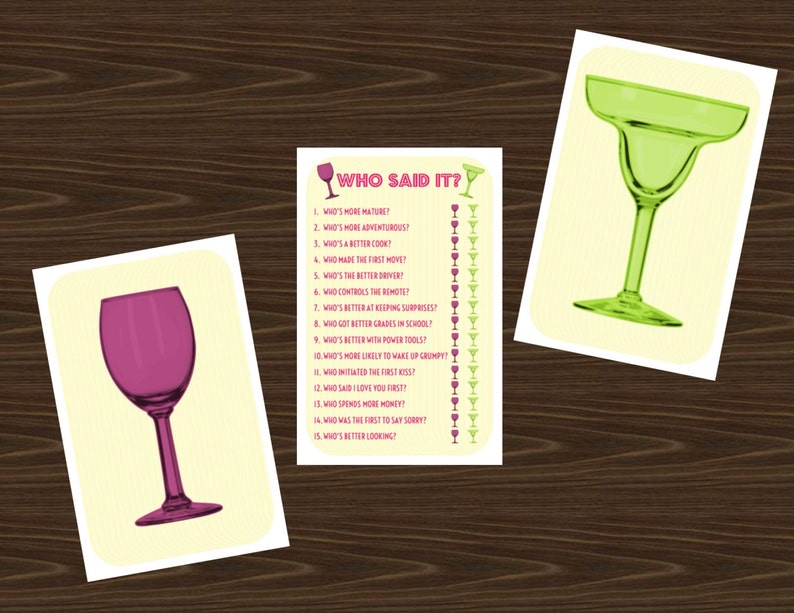 Who Said It Trivia Game Printable With Margarita and Wine Glass