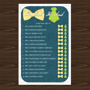 Wedding Trivia Game Printable with Neck and Bow Ties Response Cards for the Couple's Wedding Shower, Color options 4 PDFS image 2