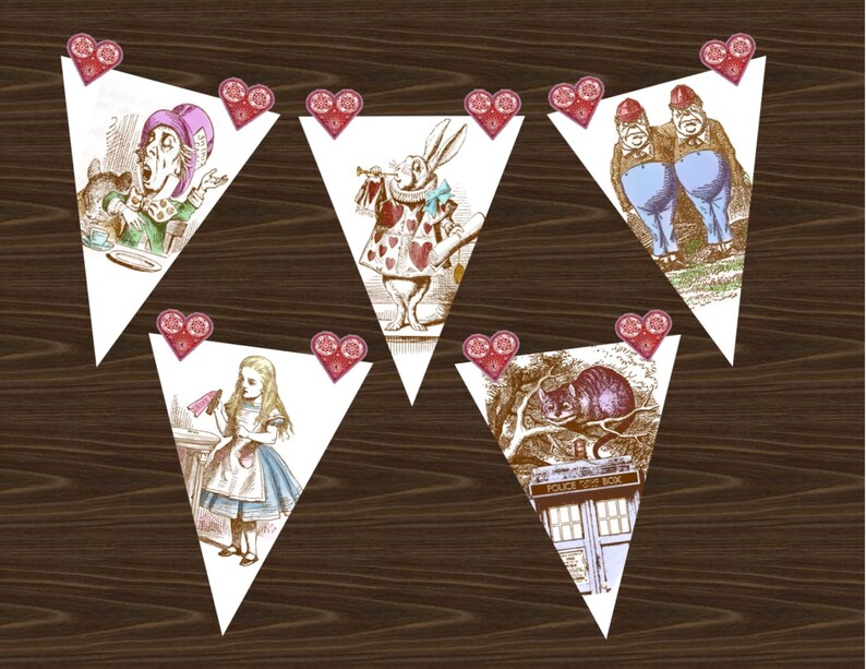 Alice In Wonderland Bunting Printable With 12 Unique Designs Etsy