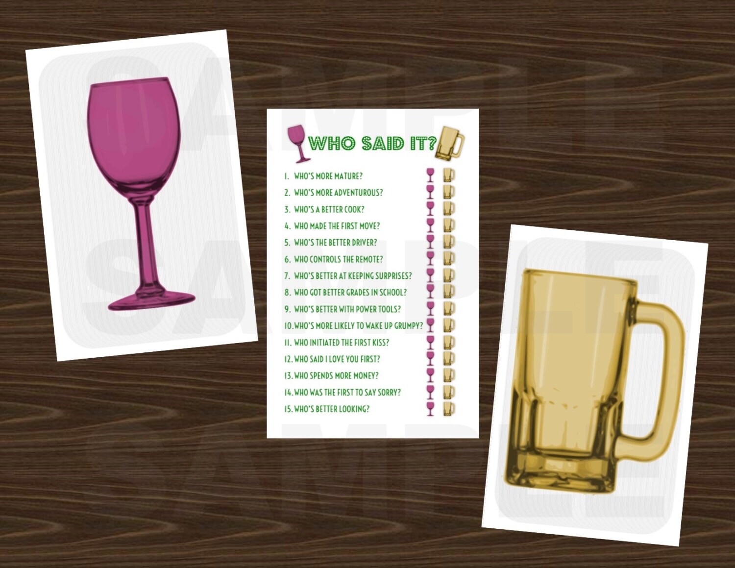 Who Said It Trivia Game Printable With Beer and Wine Glass Response ...