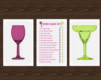 Who Said It Trivia Game Printable with Margarita and Wine Glass Response Cards for Bachelorette, Bridal Shower, Wedding Shower, Couples