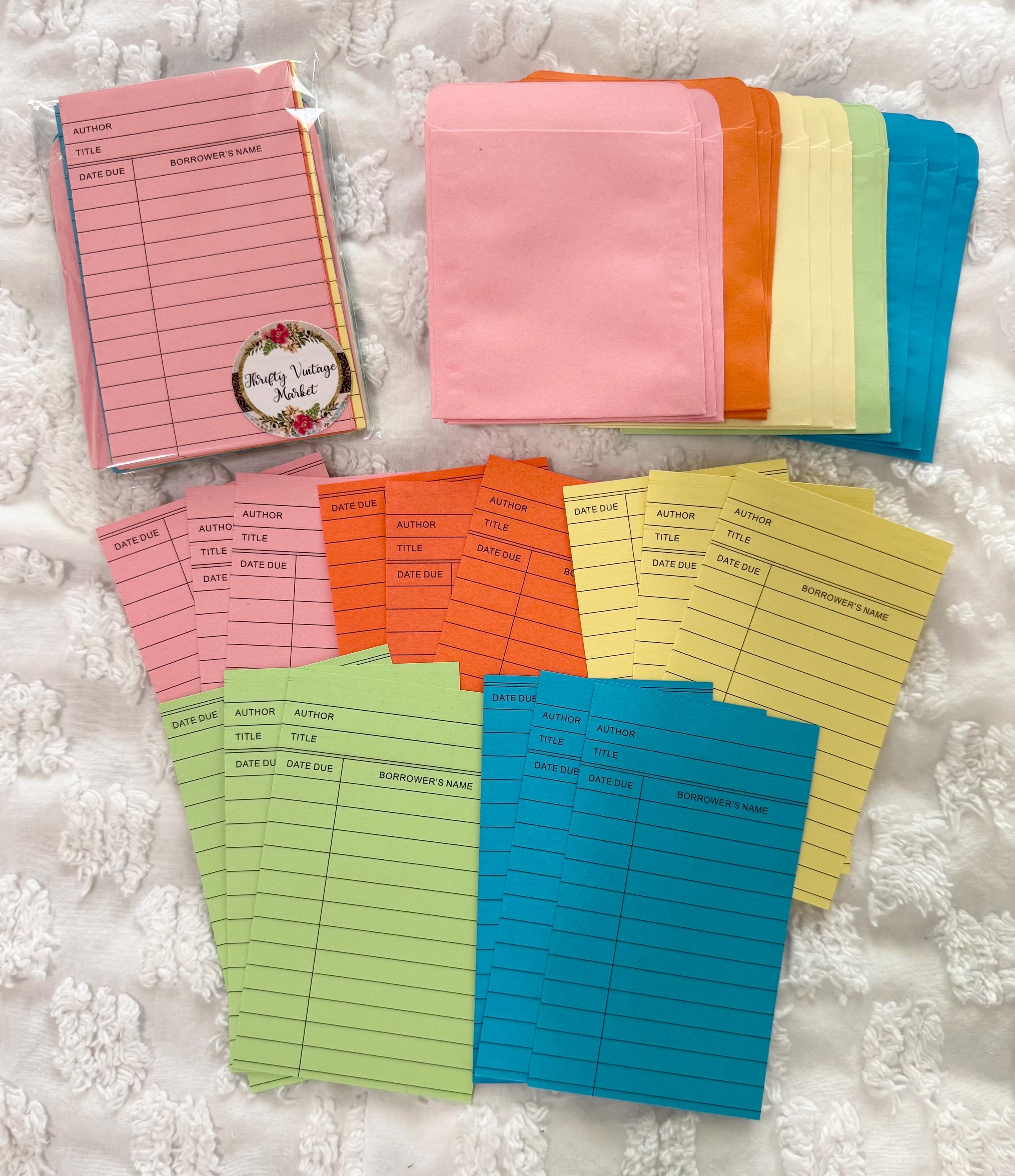 Colorful Library Card & Pocket Set – 15 Pack (3 Each Color) | Adhesive-Backed Pockets for Junk Journals, Scrapbooks and DIY Projects