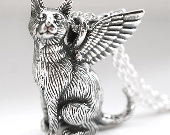 Winged Cat Sterling Silver Necklace Regal Mau