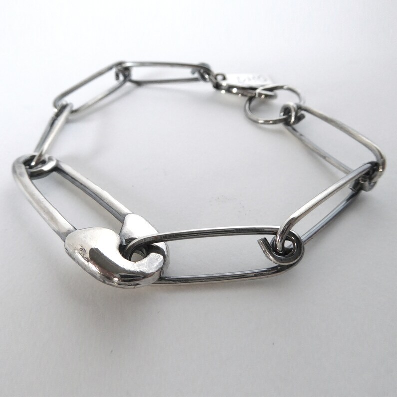 Sterling Silver Safety Pin Charm Chain Bracelet image 3