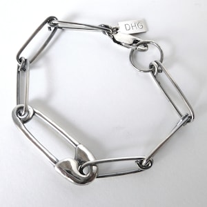 Sterling Silver Safety Pin Charm Chain Bracelet image 1
