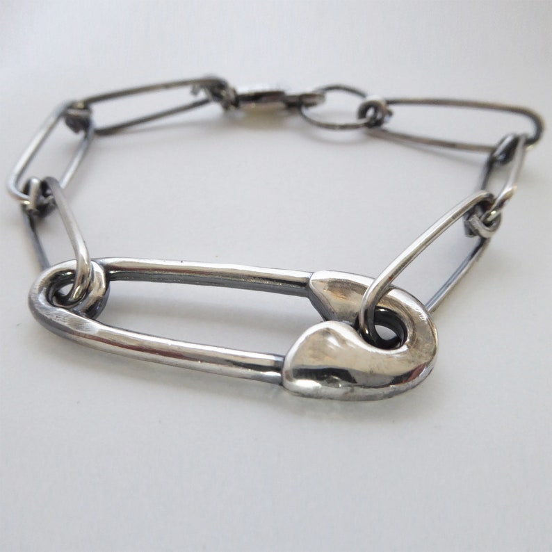 Sterling Silver Safety Pin Charm Chain Bracelet image 2