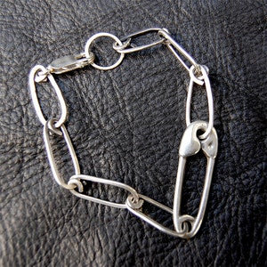 Sterling Silver Safety Pin Charm Chain Bracelet image 6