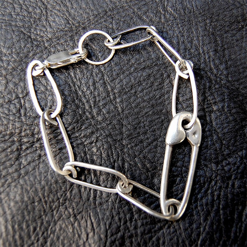 Sterling Silver Safety Pin Charm Chain Bracelet image 6