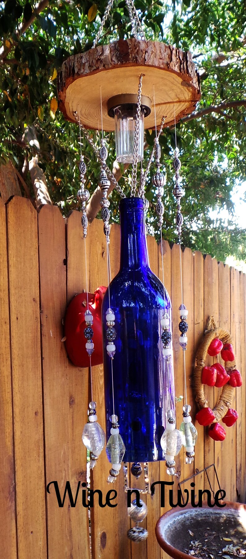 Blue Recycled Bottle Wind Chime with solar light Etsy