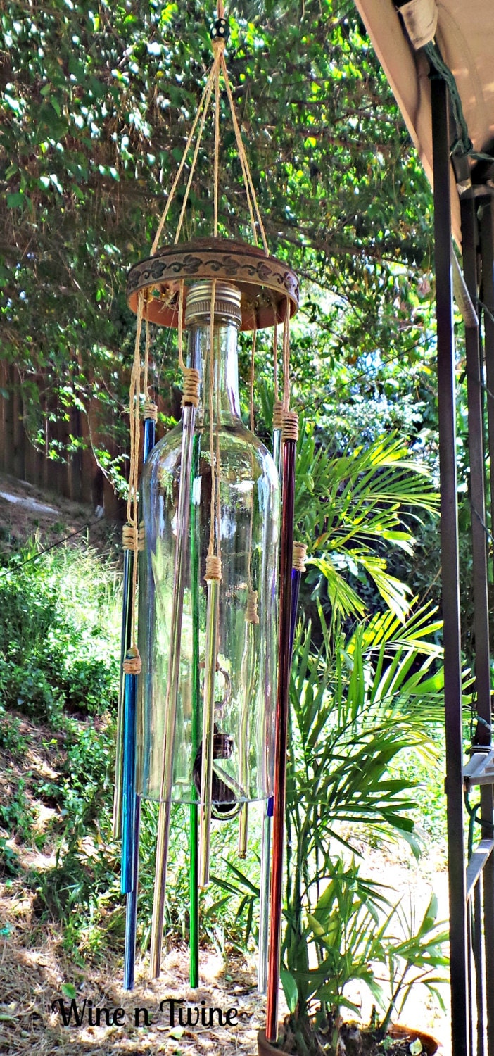 Wine Bottle Wind Chime with Glass rods Etsy
