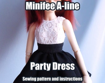 Minifee A-line Doll: Party dress sewing pattern - PDF with instructions