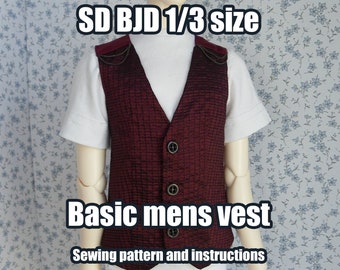 BJD Doll 1/3 SD: Basic men's vest sewing pattern - PDF with instructions