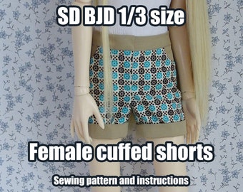 BJD Doll 1/3 SD: Female cuffed shorts sewing pattern - PDF with instructions