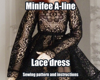 Minifee A-line Doll: Lace dress sewing pattern - PDF with instructions - 2 skirt versions