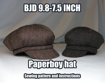 BJD Doll Paperboy hat sewing pattern - PDF with instructions - 4 sizes - 9.8 to 7.5 inch head circumference.