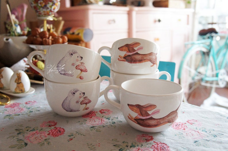 Maxi MUG Rabbit or Dog-illustrated cups teacups rabbit Maxi Bowl Sausage Dogs