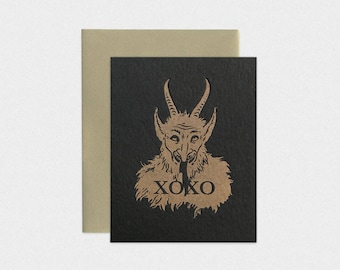 Krampus/ Demonic / Satanic XOXO Black Letterpress Christmas Card